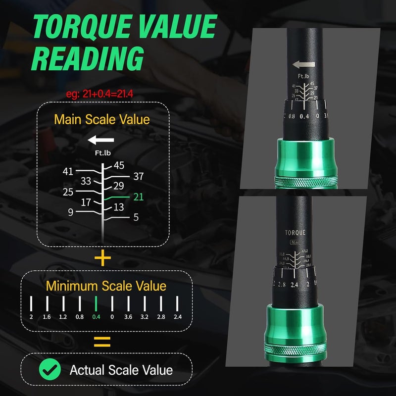 VETOR Torque Wrench Set 5-45ft lb(3/8),15-165Ft.lb, with 15PCS Hex Sockets, Spark Plug, Extensions for Automotive, Motorcycle, Industrial Maintenance - Image 3